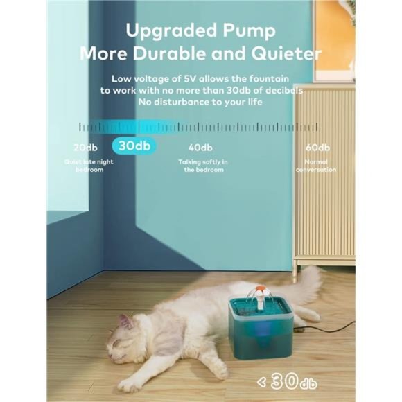 Cat Water Fountain, Ultra Silent Cat Fountain 2L/67oz, with LED Light - Picture 6 of 6